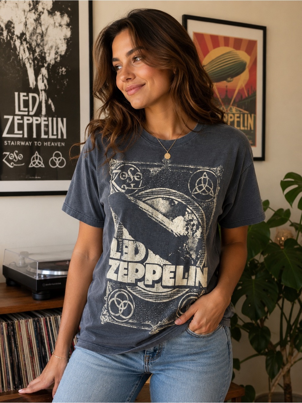 Led Zeppelin Vintage-Style Graphic Tee - Charcoal Gray 2011 slightly cropped